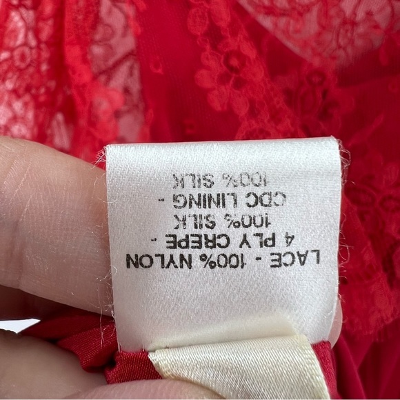 Vintage Marchesa Made In USA Red Lace Overlay Midi Dress Sz 2 Elegant Cocktail - Picture 9 of 11